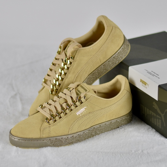 Puma Women's Gold Beige Khaki Suede Classic X-Chain Sneakers Trainers Size  5 - Picture 2 of 8